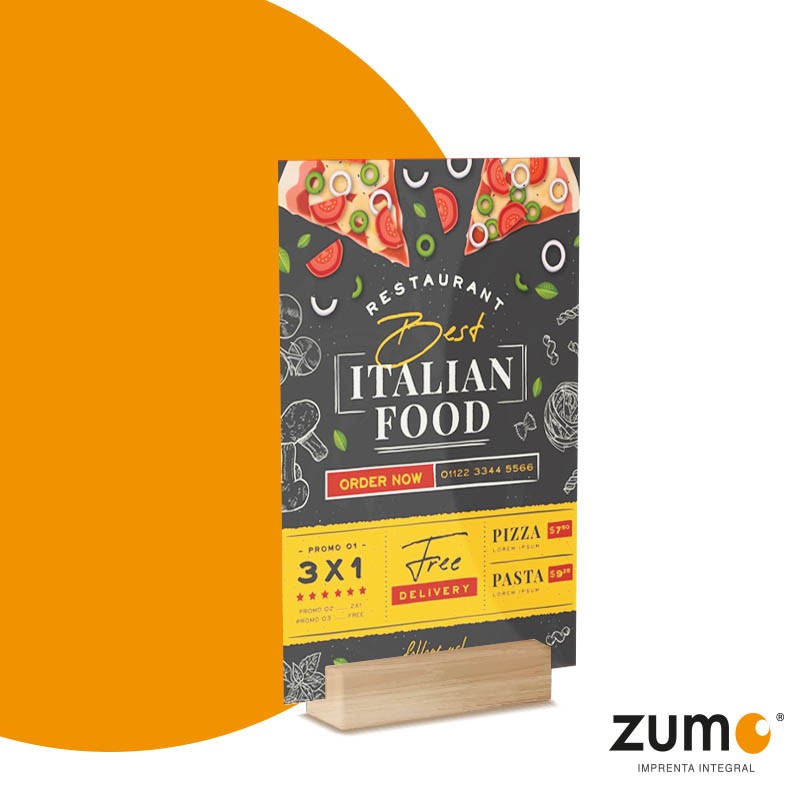 PORTAMENÚ DE ACRÍLICO A5 BASE MADERA